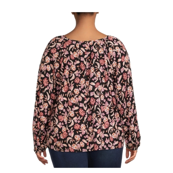 Terra & Sky NWT Plus Size Long Sleeve Round Neck Relaxed Fit Peasant Top 843 - Picture 5 of 5